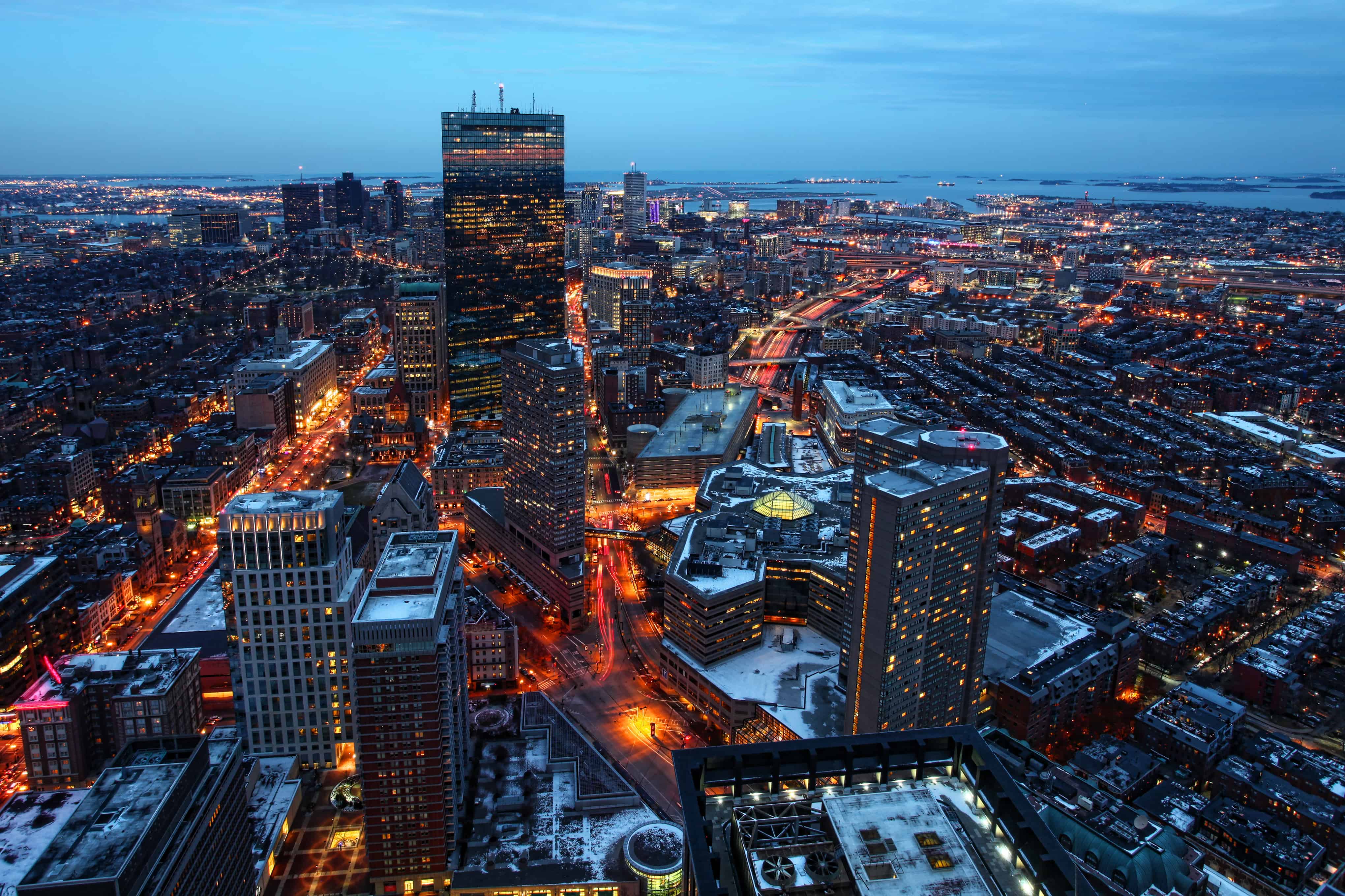 An aerial night view of Boston city center, Massachusetts | Vibration